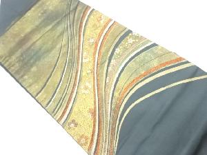 引箔曲線に草花模様織出し名古屋帯